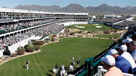 How long are grandstands left up on TPC Scottsdale's 16th hole?