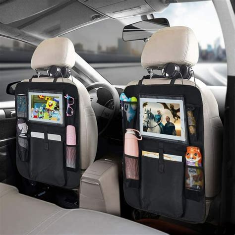 2 Pack Car Back Seat Organizer - Universal Car Seat Back Protectors Kick Mats with 5 Storage ...