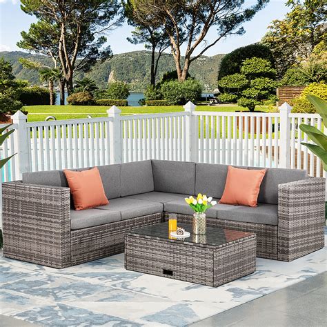 Vongrasig Outdoor Patio Furniture Set, All Weather PE Wicker Rattan Outdoor Sectional Furniture ...