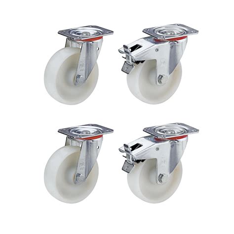 Nylon wheel, set – Wicke: 2 swivel castors, 2 swivel castors with double stops, roller bearings ...