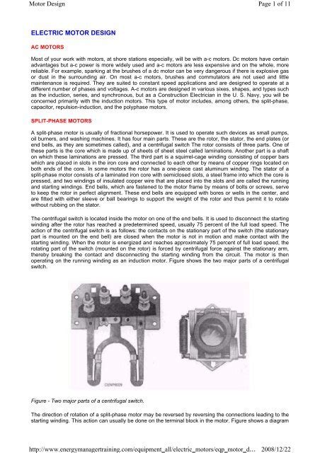 ELECTRIC MOTOR DESIGN Page 1 of 11 Motor Design 2008/12/22 ...