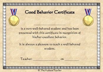 Certificate for Good Behavior US by TheMalteseTeacher | TpT