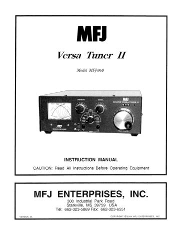 MFJ-969 DELUXE Versa Tuner II | Manualzz