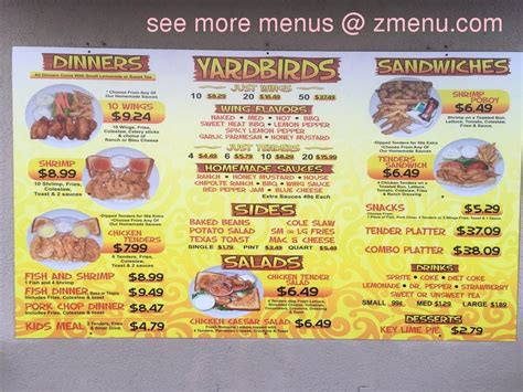 Online Menu of Yard Birdz Restaurant, Fort Walton Beach, Florida, 32548 - Zmenu