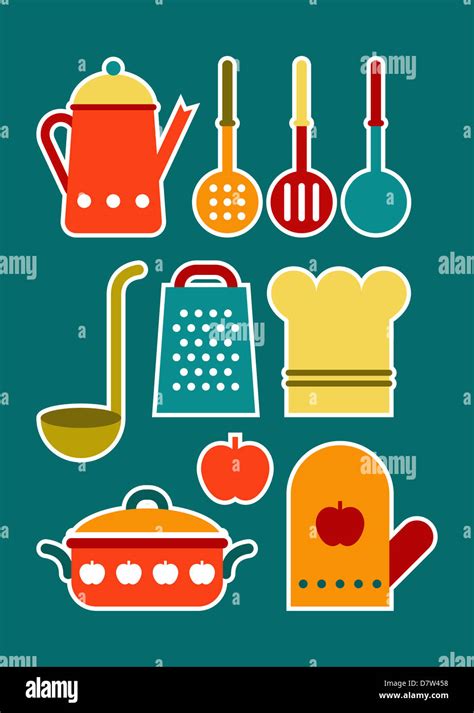 Colorful kitchen utensil set Stock Photo - Alamy