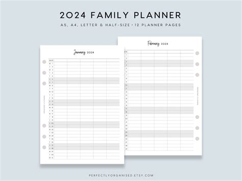 PRINTABLE 2024 Family Planner 2024 Family Calendar 2024 - Etsy