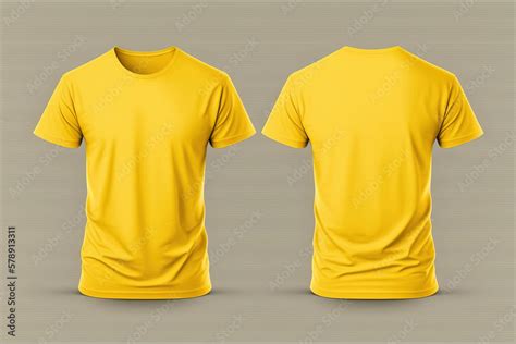 Photo realistic male yellow t-shirts with copy space, front and back view. Created with ...