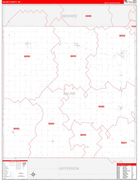 Saline County, NE Zip Code Wall Map Red Line Style by MarketMAPS - MapSales