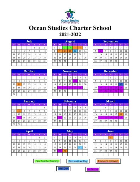 Ocean Studies Charter School Yearly School Calendar