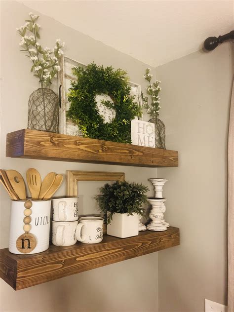 Farmhouse floating shelves, kitchen Floating Shelf Decor, Floating Shelves Kitchen, Wood Shelves ...