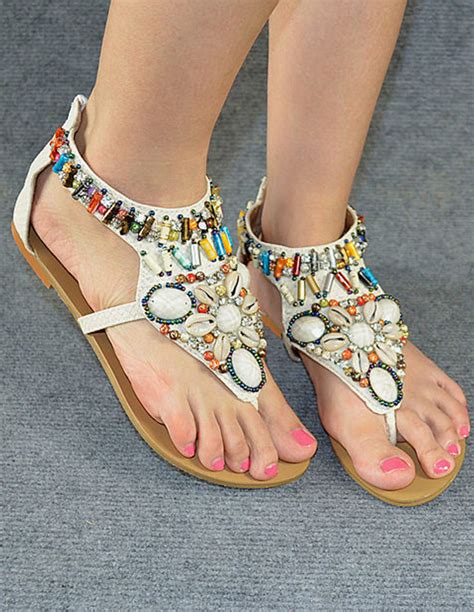 Bohemian PU Leather Beading Beach Sandals For Women - Milanoo.com