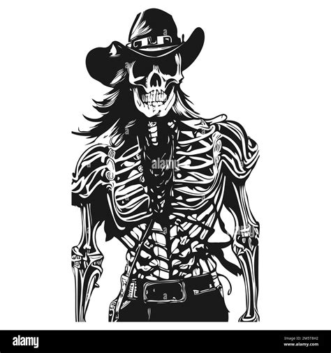 cowboy skull tattoo hand drawn vector black and white clip art Stock ...