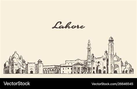 Lahore skyline punjab pakistan drawn sketch Vector Image