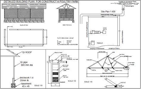 Construction detail view of poultry farm plan with detail dwg file - Cadbull