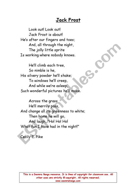 jack frost poem - ESL worksheet by balles1987