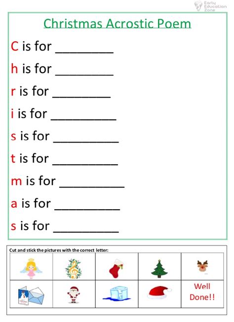 Christmas Acrostic Poem Worksheet | Early Education Zone