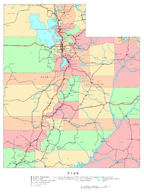 Large detailed administrative map of Utah state with roads, highways and cities | Utah state ...