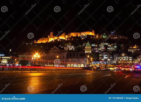 Night View of Old Town of Tbilisi. Tbilisi is the Largest City O ...