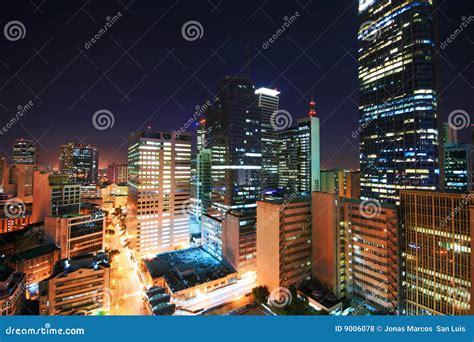 Makati skyline at night stock photo. Image of blur, path - 9006078