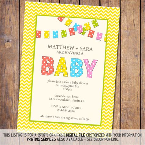 gender neutral baby shower invitation with by JoyPribishDesigns