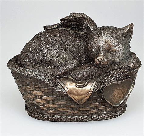 Pet Memorial Angel Cat Sleeping In Basket Cremation Urn Bronze Finish ...