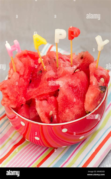 watermelon chunks in white bowl Stock Photo - Alamy