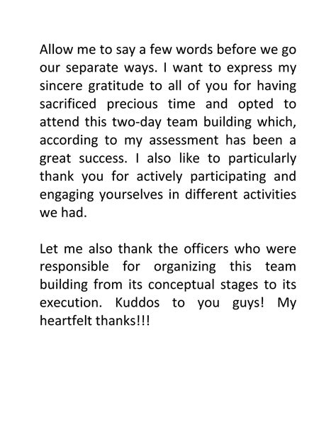 Closing thank you speech -PCOI Team Building - Allow me to say a few words before we go our ...