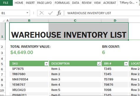 Warehouse Inventory Excel Template