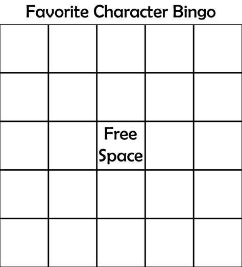 Favorite Character Bingo Template