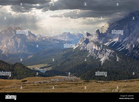 Mountain range. View on Lago di Misurina - Hiking in the Dolomites with ...