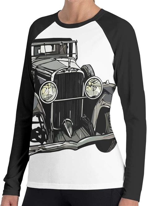 Women T-Shirt Vintage Car Design Long SleeveTee Comfortable Women's ...