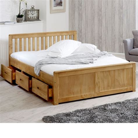 Mission Waxed Pine Wooden Storage Bed Frame - 4ft Small Double