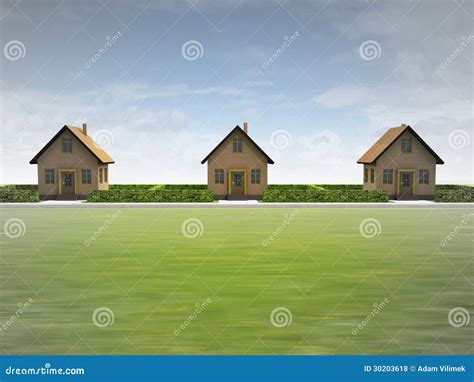 Three Houses in Happy Neighborhood Stock Photo - Image of orange, exterior: 30203618