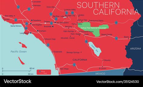 Southern california state detailed editable map Vector Image