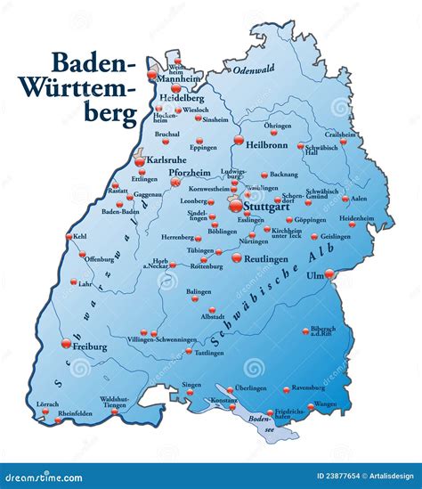 Map of Baden-Wuerttemberg stock illustration. Illustration of constance - 23877654