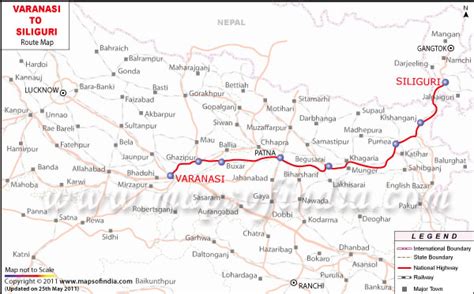 Varanasi to Siliguri Route Map