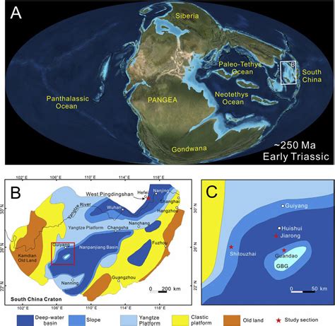 Early Triassic paleogeographic maps showing study section locations ...