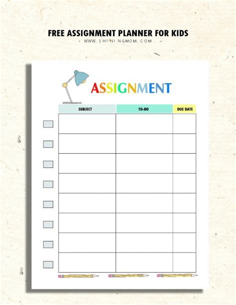 Homework Planner Template For Kids