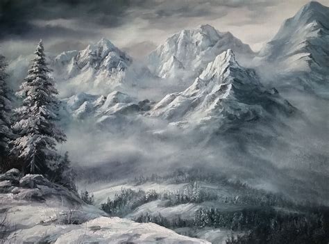 "Snowy Mountains" Oil Painting by Kevin Hill Watch short oil painting lessons on YouTube: Ke ...