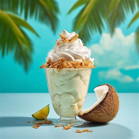 Premium AI Image | A coconut milkshake with coconut cream and coconut ...