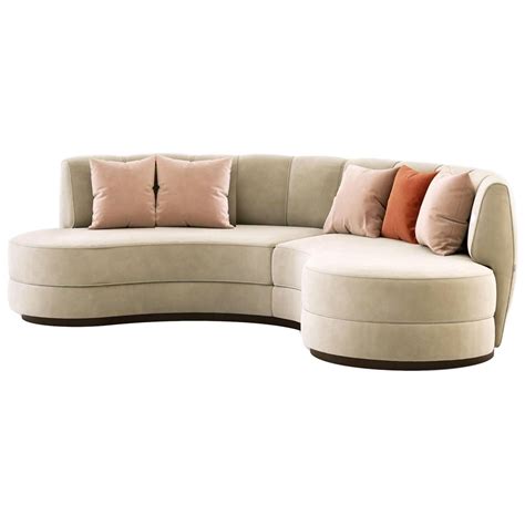 Contemporary Curved Sofa in Linen Beige Velvet For Sale at 1stDibs