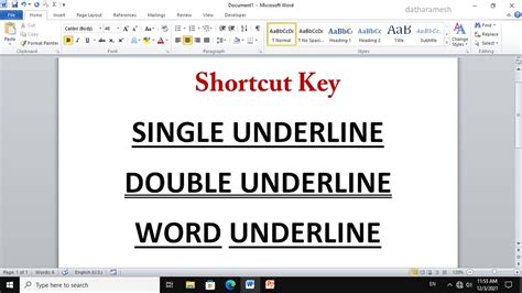 Underline, Double Underline Shortcut Key In MS Word - YouTube