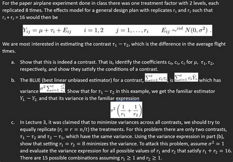 Solved For the paper airplane experiment done in class there | Chegg.com