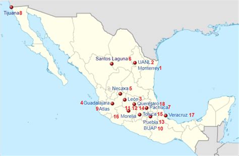 Map of Liga MX teams with their Week 7 position in red. Notice any ...