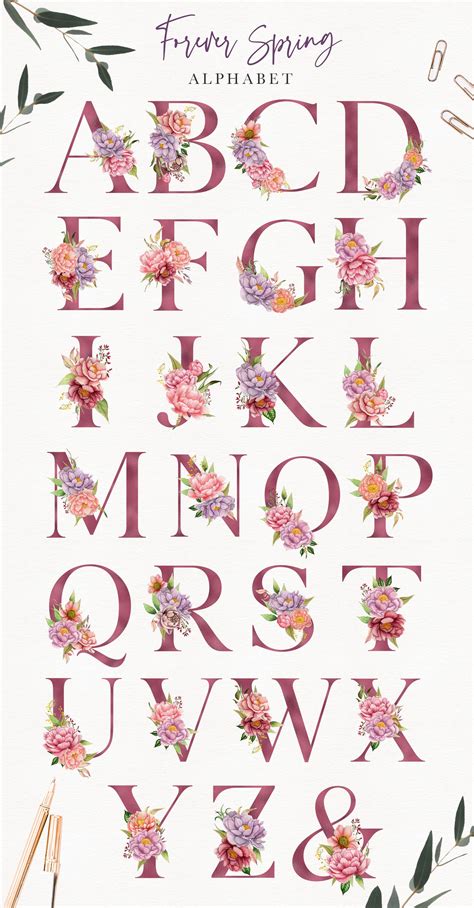 Watercolor Floral Alphabet Rose Alphabet Monogram Letters Flowers Clipart Embellished Floral ...