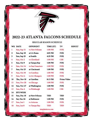 Printable 2022-2023 Atlanta Falcons Schedule