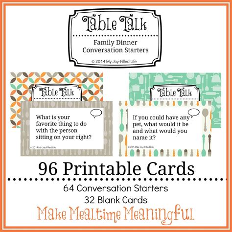 Printable Family Dinner Conversation Starters Cards - My Joy-Filled Life