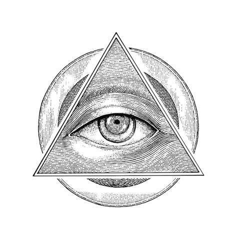 Premium Vector | Pyramid of eye with vintage circle hand drawing engraving style