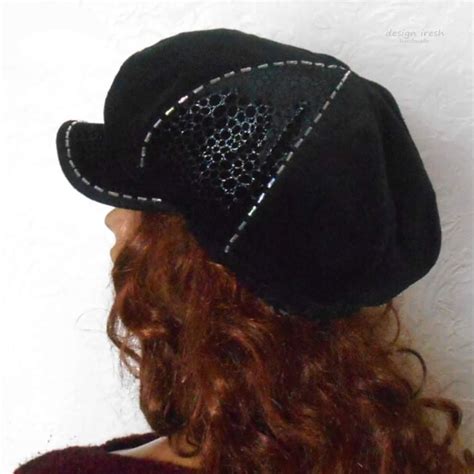 Women's Winter Hat, Black Warm Cap, Black Velours Cap, Fall Cap, Velvet ...