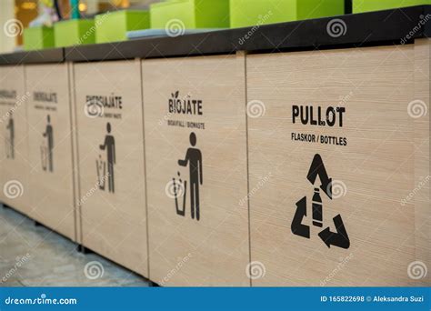 Trash Bins in Public Area Next To Fast Food Restaurant Stock Photo ...